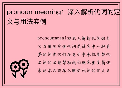 pronoun meaning：深入解析代词的定义与用法实例
